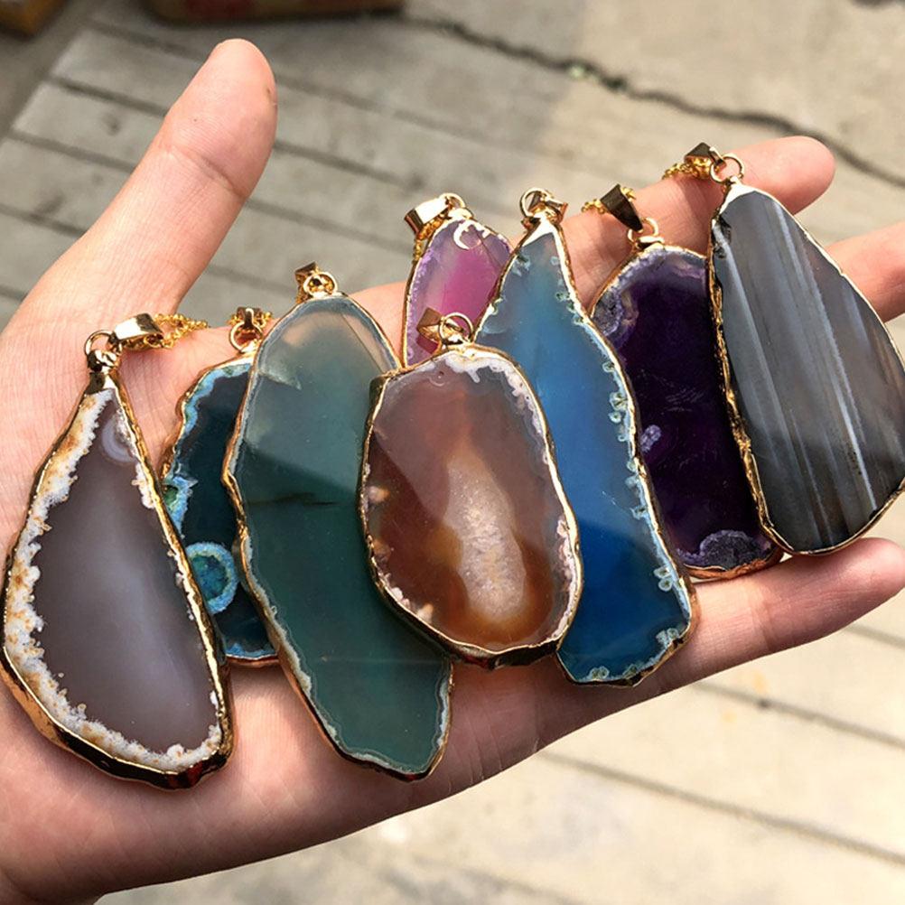3Pcs Agate Wind Chime Pendant Irregular Natural Stone Slice Plating Brim DIY Jewelry Hanging Accessories Necklace Bracelet