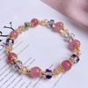Natural Strawberry  Bracelets For Women Light Luxury Pink String Beaded Elastic Bangles Party Jewelry Gift