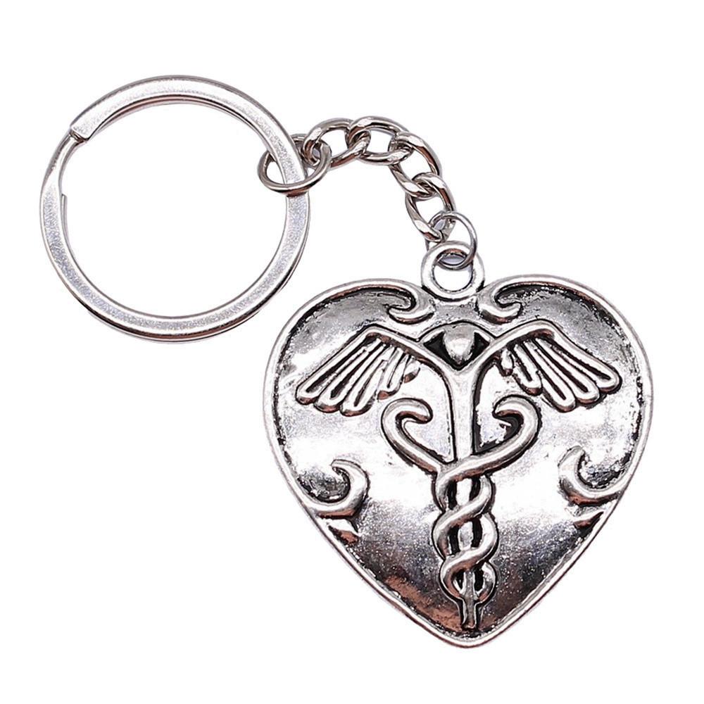 Medical Caduceus Charm Dragon Anime Keychain Hospital Souvenir 28mm Ring