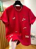 De Rong Plus Size Embroidered Horse Year Short Sleeve T-shirt for Women - Loose & Slimming Fit for Early Spring/Autumn