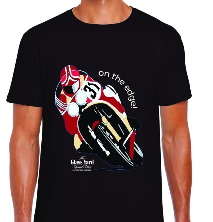Motorcycle motorbike on the edge retro racing design red black t-shirt tee Unisex T-Shirt L