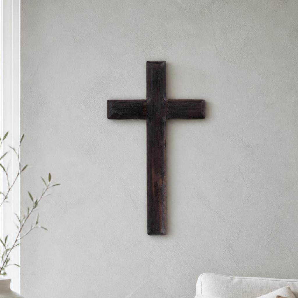 Wooden Wall Cross Rustic Decor Distressed for Prayer Corners, Entryways