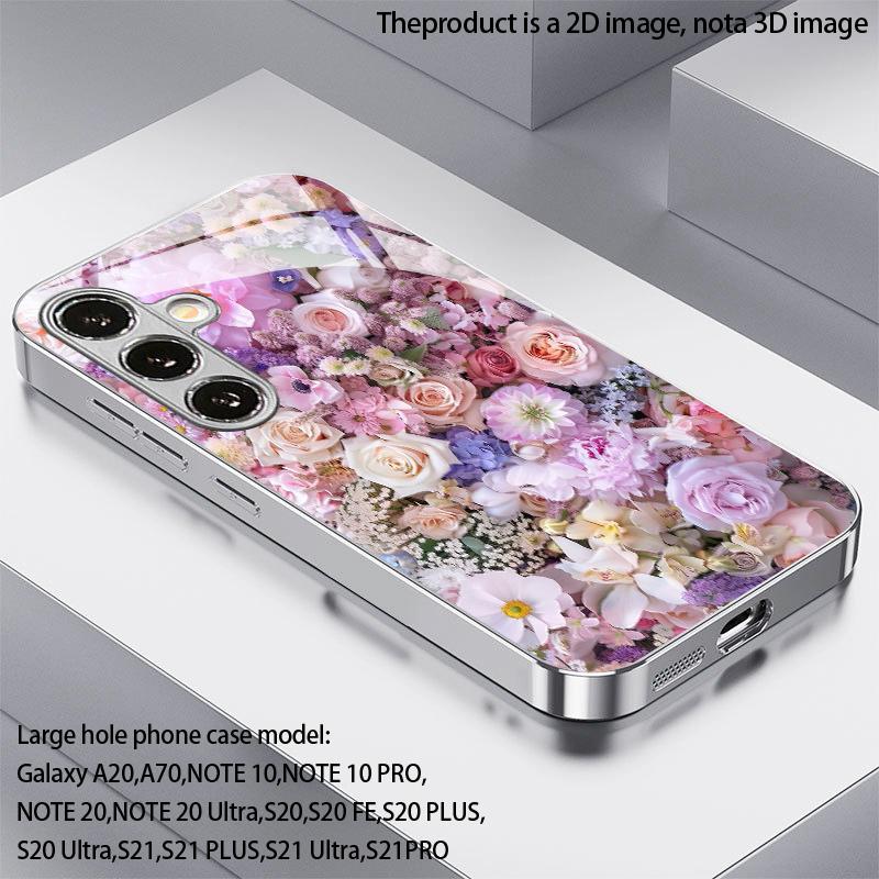 Floral Bloom Pattern 2D Phone Case for Samsung S26 S25 S24 S23 S22 S21 S20 A56 A36 A16 - Electroplated Glass Protective Cover