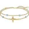 Midari 18K Yellow Gold Gemstone Birthstone Anklet Bracelet Cross Jewelry with 12 Months Birthstone Birthday Gifts for Women Wife Her Daughter Mom