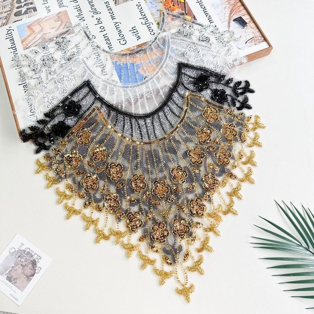 Hollow Design Embroidery Lace Gold Sequined Bead Embroidery Clothing Accessories DIY Application Mesh Texture Collar Decoration