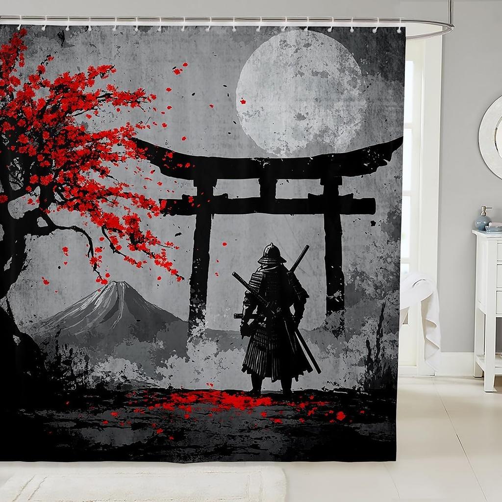 Japanese Koi Fish Shower Curtain Cherry Blossoms Bath Curtain Kids Boys Girls Botanical Flowers Floral Print Bathroom Shower