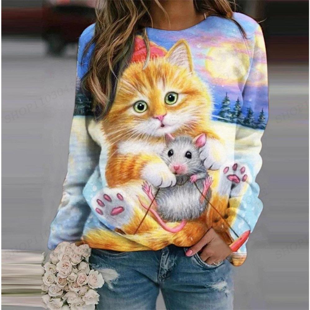 Sudadera con capucha con estampado de gato para mujer, sudaderas con capucha de animales, sudaderas con capucha Harajuku, abrigos de otoño e invierno, jerséis, ropa de mujer Kawaii Y2K