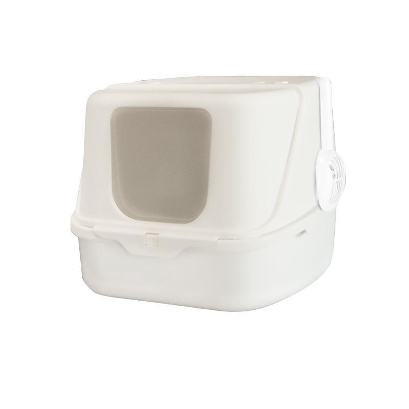 Uzavřená kočičí toaleta s odklápěcím víkem, deodorizační funkcí a lopatkou, odolná proti stříkající vodě a nadměrně velká pro snadné čištění