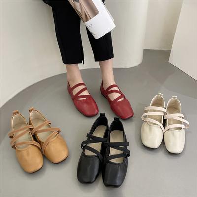 Fashion 2024 New Ballet Flat Shoes Women Comfy Leather Shoes Woman Luxury Square Toe Thin Strap Mary Janes Ladies Retro Casual Shoes