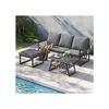 Ensemble de meubles de jardin, chaise longue d'angle, canapé + table basse + pouf, tube d'acier galvanisé, gris