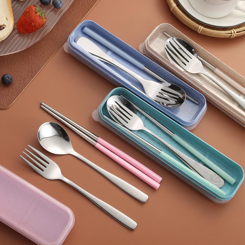 Stainless Steel Travel Cutlery Set: Fork, Spoon, Chopsticks with Portable Storage Box