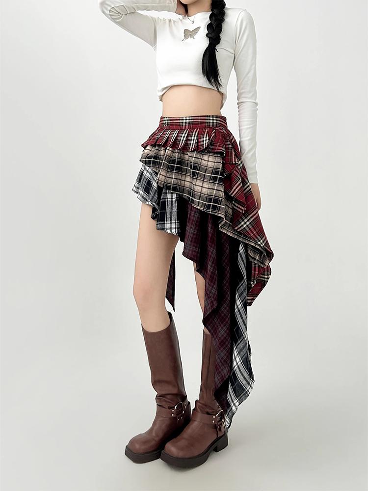 Damen A-Linie Karierter Rock Vintage Mode Ästhetik Y2k Asymmetrischer Minirock Harajuku Koreanischer Rock 2000er Jahre Kleidung Sommer