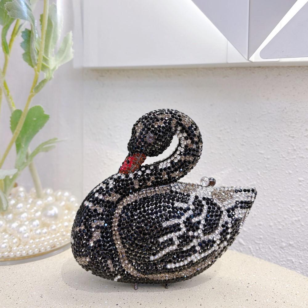 

Swan Shaped Diamond Evening Bags New Gorgeous Sparkling Rhinestone Metallic Clutch Purses And Handbags Wedding Party чёрный
