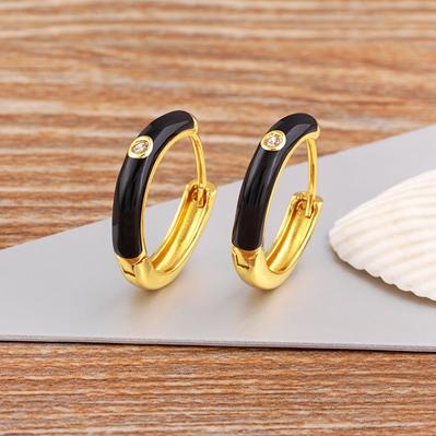 Nidin New Minimalist Candy Colors Enamel Round Hoop Earrings for Women Zircon Piercing Cartilage Huggie Ear Jewelry Wedding Gift