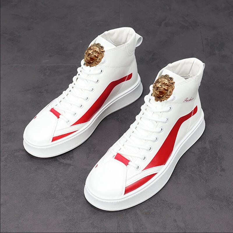 Modische europäische und amerikanische Reitstiefel für Herren, lässige High-Top-Schuhe im koreanischen Stil, Plüsch-Kurzstiefel mit dicker Sohle A2