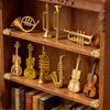 9/18pcs Mini Golden Musical Instrument Ornaments 2-7cm Miniature Guitar Violin Horn Saxophone Dollhouse Decor Desktop Display
