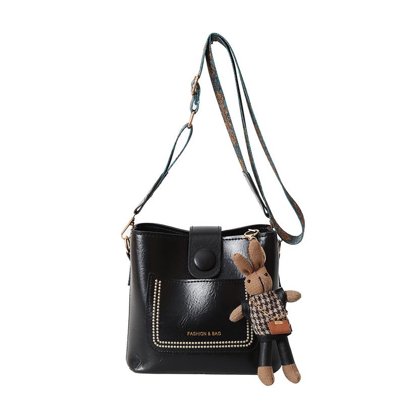 Women's Vintage Korean Wide Strap Bucket Messenger Bag CLE