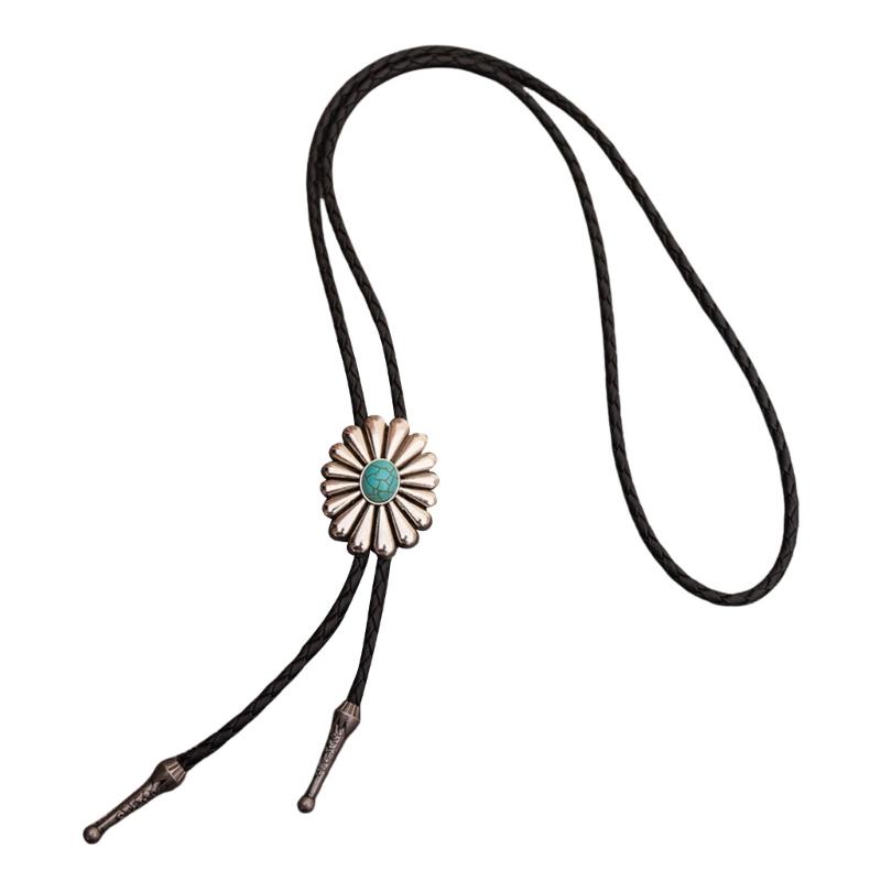 Braided Shoestring Flower Bolo Tie Charm Cowboy Necktie Fashion Necklace