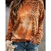Women's Leopard Print Sweatshirt Orange Brown Tie Dye Gradient Long Sleeve Crew Neck Top