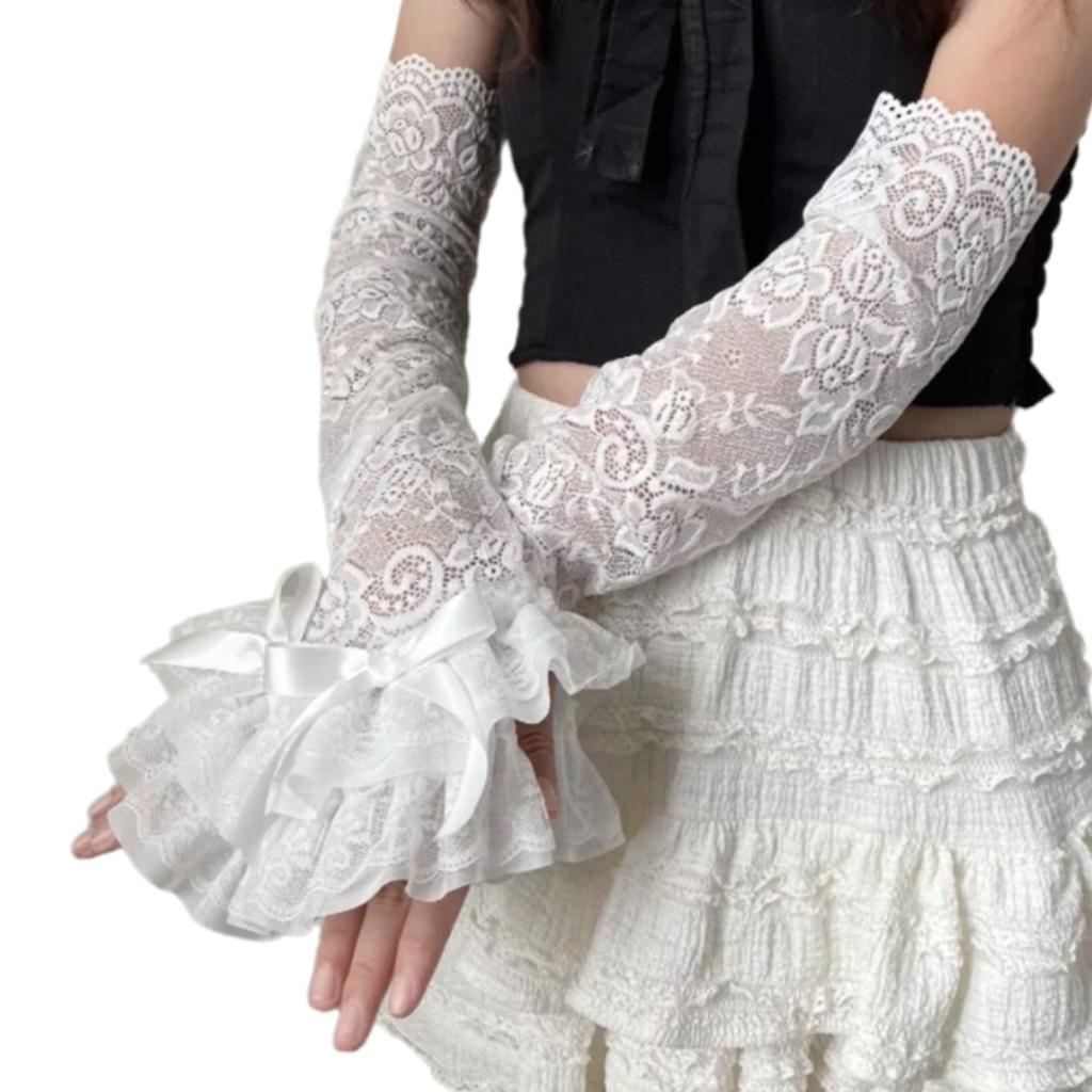 Punk Fingerless Gloves Lace Wrist Gloves Bride Wrist Warmer Gloves for Halloween Masquerades Proms Gloves