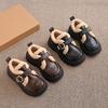 2025 Girls' Fleece-Lined Leather Loafers with Buckle, Thick-Soled Mary Janes, Brown
