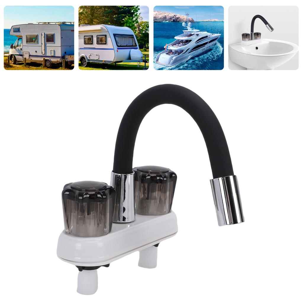 RV Exterior Faucet Hot Cold with Quick Connect Adapter Flexible Outlet Pipe for Motorhome Boat Bathroom Van Outdoor