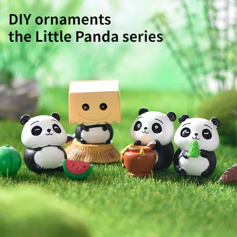 8PCS Micro Landscape Creative Cute Bamboo Panda Doll Gardening DIY Keychain Decoration Accessories Desktop Small Ornaments