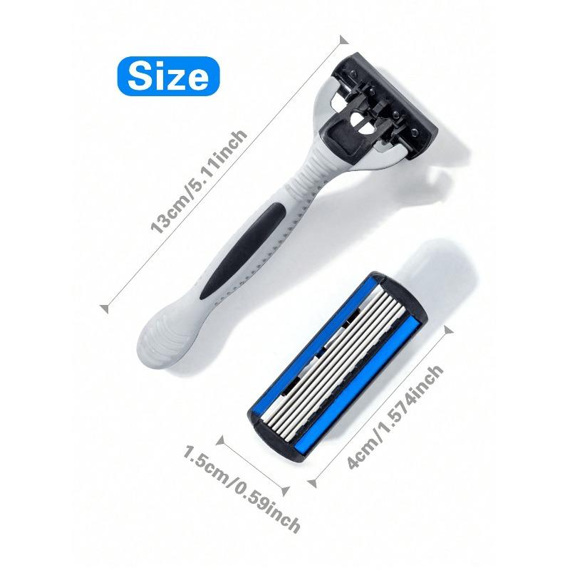 Men Manual Razor 6-Layer Stainless Steel Hair Removal Shaving Blades Replaceable Shaver Head