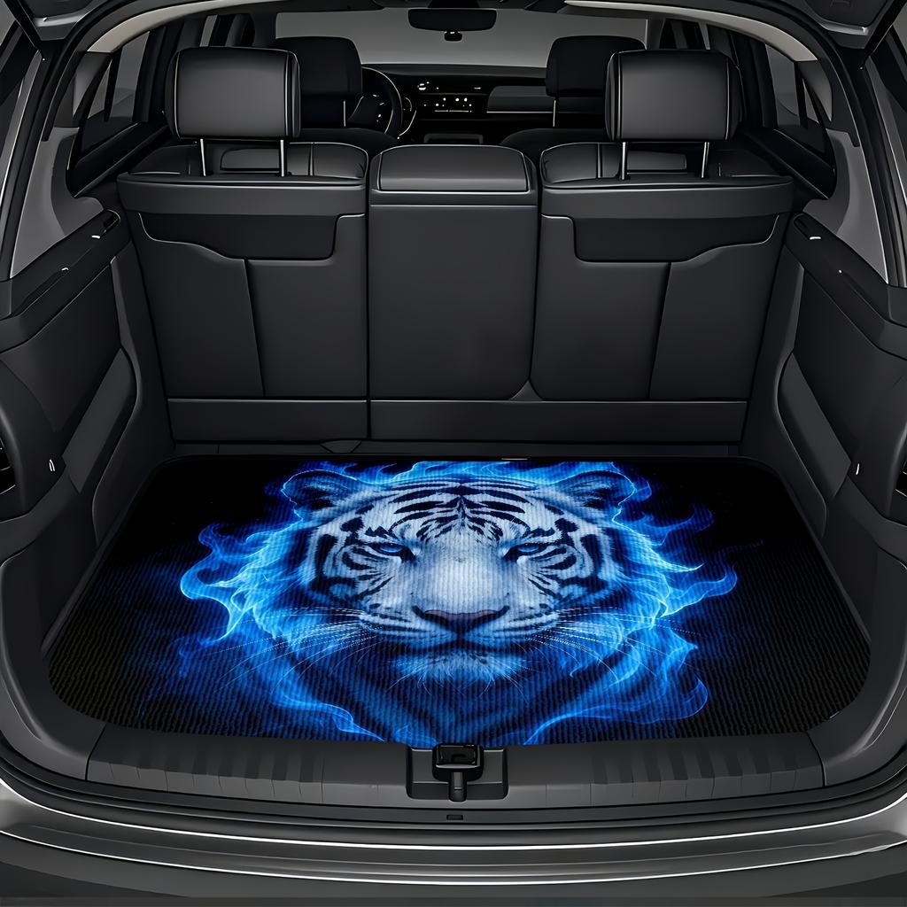 1Pcs Blue Flame White Tiger Car Trunk Mat with Anti Slip Cargo Liner Waterproof Rear Storage Protector Floor Mat for SUV Sedan V