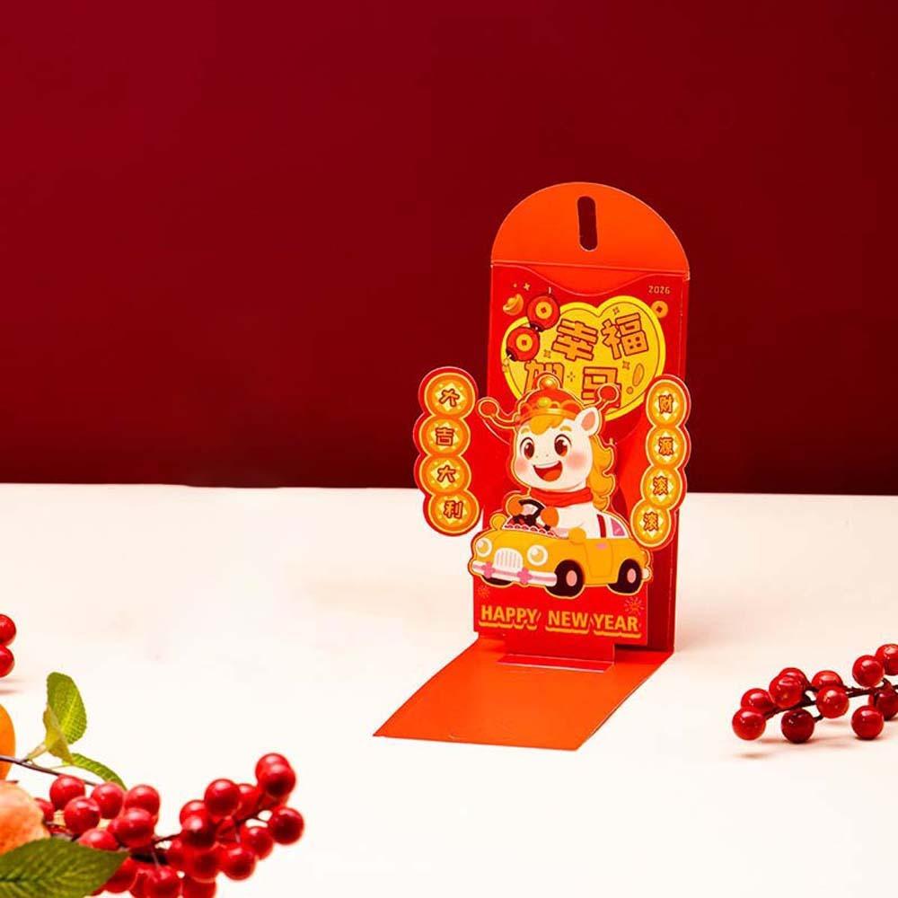 Traditional 3D Red Envelope Year of The Horse Paper Hongbao Children's Money Bag Bonus Blessing Spring Festival Red Wallet