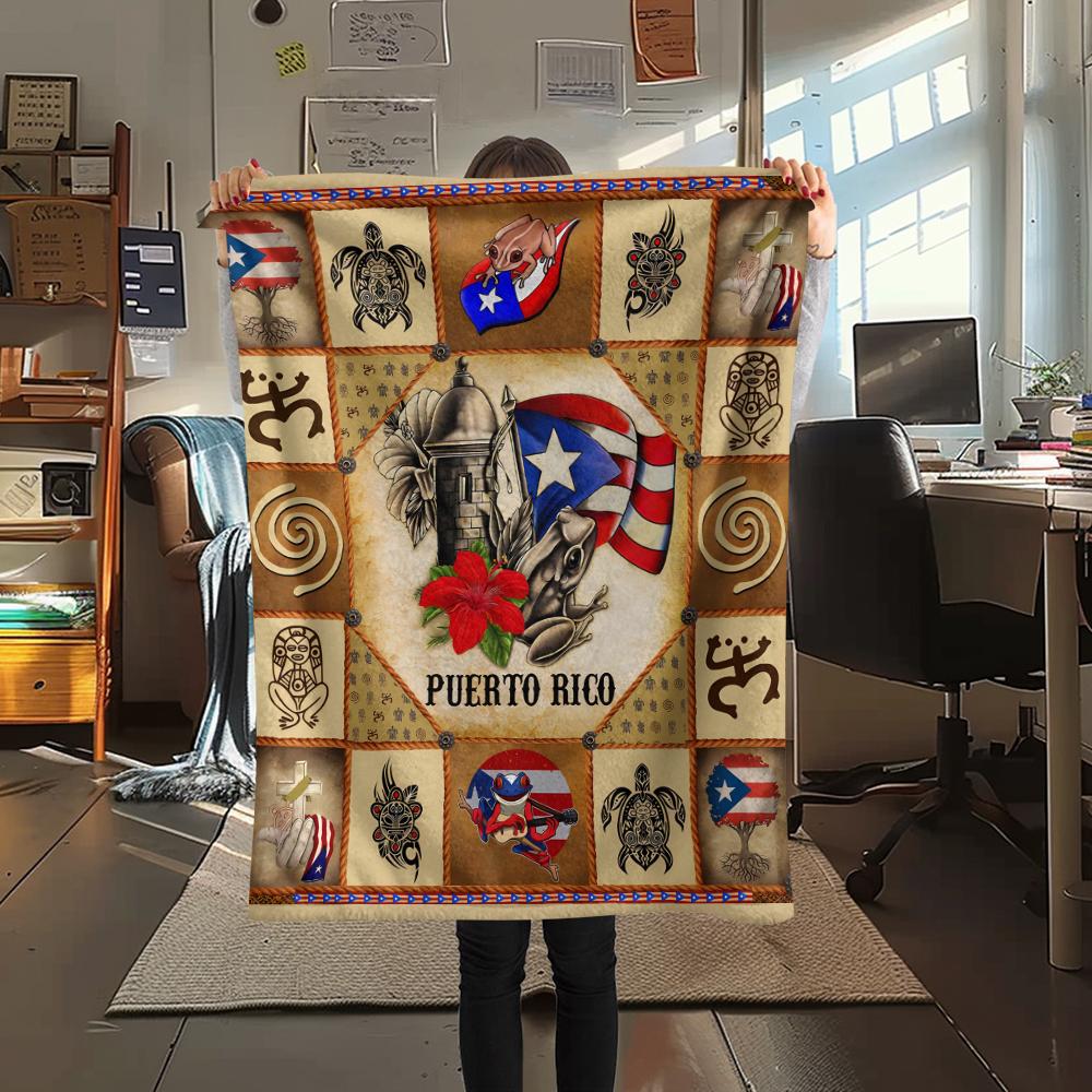 1Pc Puerto Rico Print Flannel Blanket, High quality Comfortable for All Seasons, Home Decor, Warmth and Comfort, Perfect for Christmas Gifts