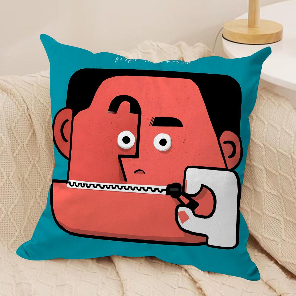 People Living in a Frame Cushion Cover Silky Short Plush Double-Sided Printed Pillow Case for Sofa All Seasons Home Decor Gift