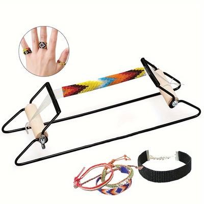 1 stück Edelstahl Weben Perlen Webstuhl Kits Holzgriff Strickmaschine Handgemachte Strickwerkzeuge Für DIY Schmuck Armbänder