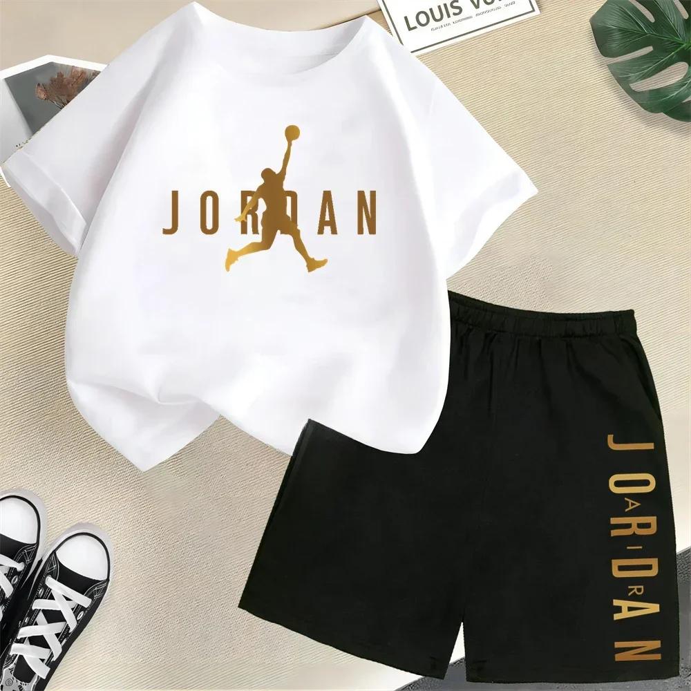 Sommer Kurzarm Kinder Set Slam Dunk Meister Muster Druck Sport T-Shirt+Shorts 2er Set Kinder Jungen Mädchen Mode Trainingsanzug