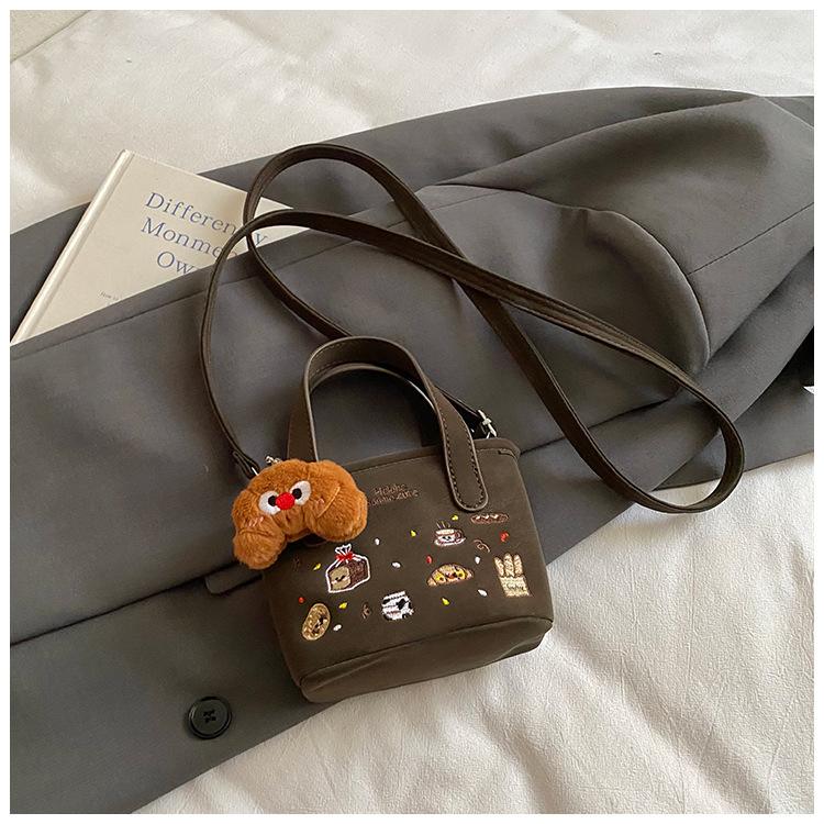 

Cute Cartoon Embroidery PU Leather Women s Shoulder Bags Retro Versatile Ladies Crossbody Bag Casual Solid Color Female Handbag