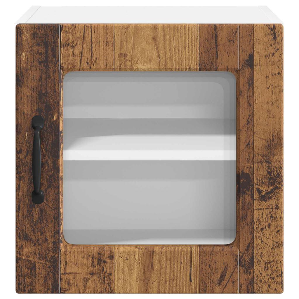 Wall Mounted Glass Cabinet PORTO Reclaimed Wood Style 40 x 31 x 40 cm Particleboard