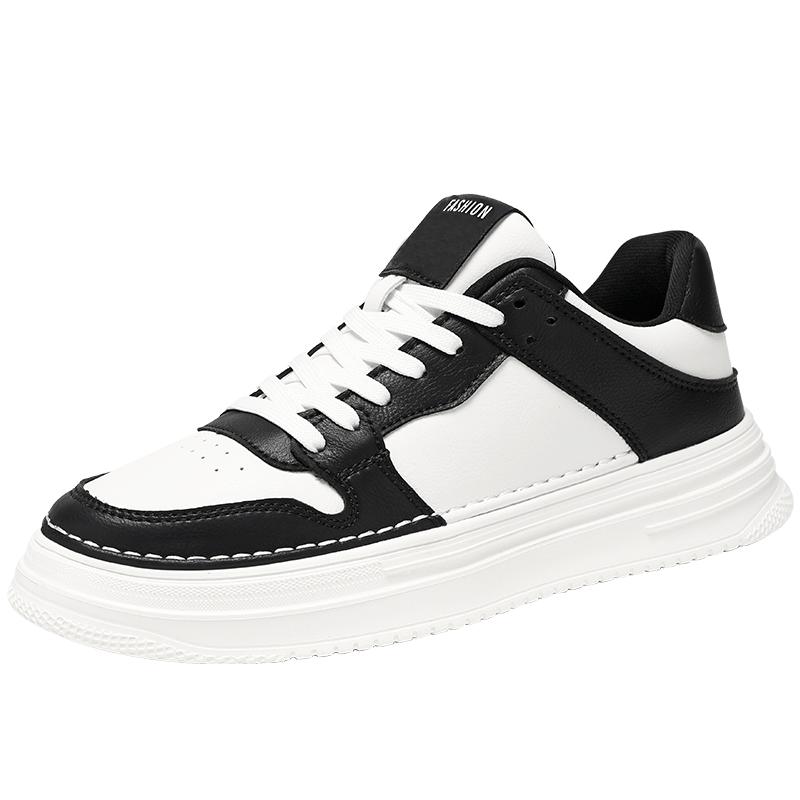 

Mens Board Shoes 2026 New Leather Splicing Breathable Non Slip Casual Sneakers Fashion Popular Daily Sports Walking Shoes 44 чорний білий колір