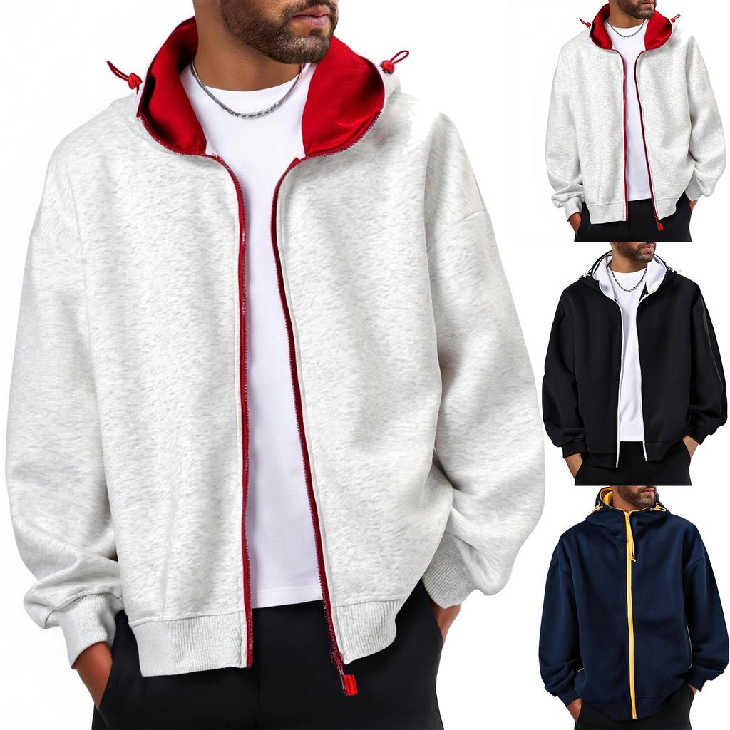 Men's Casual And Fashionable Hoodie With Contrasting Colors, Men's Loose Zipper Cardigan, Sports Hoodie Jacket