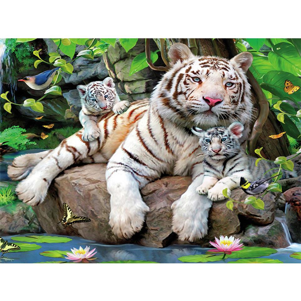 5D DIY diamantová malba Zvířecí obrázek Kulatý tygr Diamantové vyšívání Štrasová mozaika Domácí dekorace Dárek