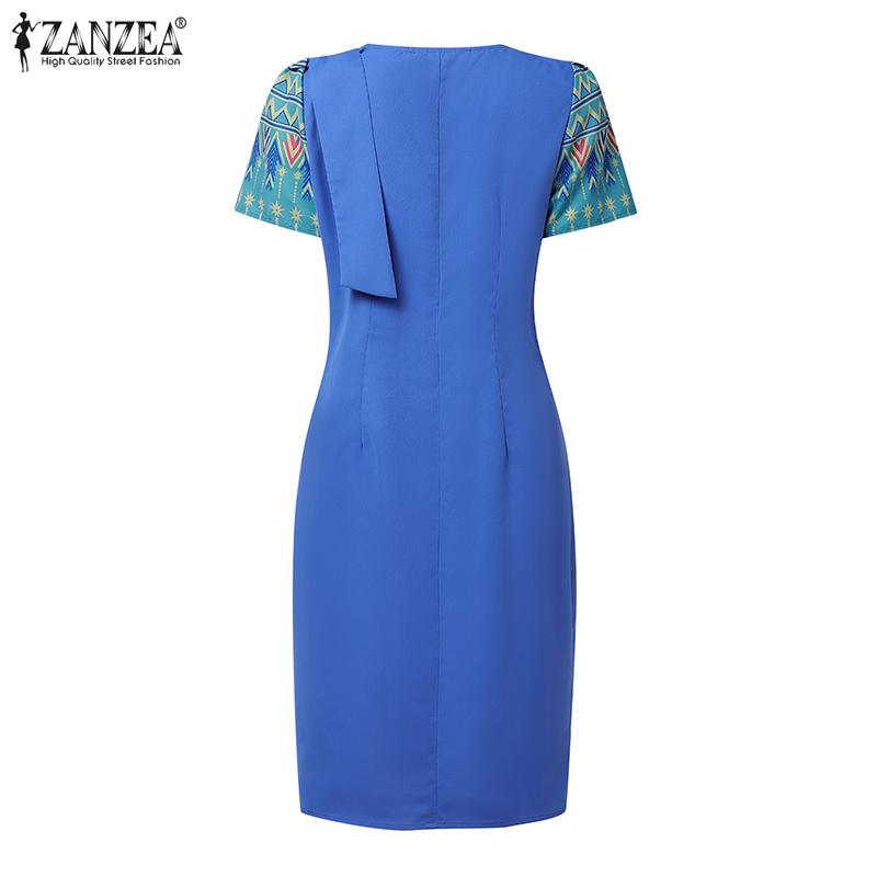 ZANZEA Women Print Patchwork Summer Casual Short Sleeve Sheath Dress