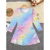 Robe décontractée pour fille avec impression tie-dye 3D, col rond, manches longues, robe de princesse pour enfant