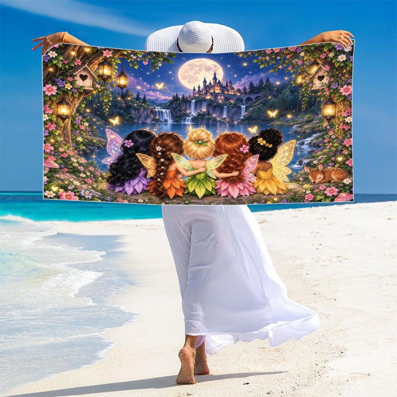 Fairyland Wonderland Print Beach Towel, Large Soft Quick Dry Towel for Beach Camping Swimming