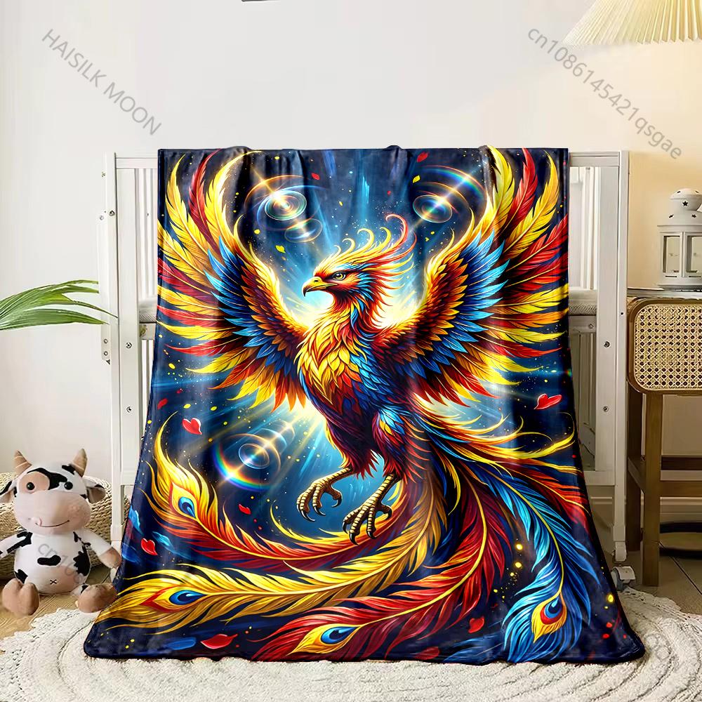 

1PC Colorful mythical phoenix Print Adult Children Warm Blankets Home Travel Car Soft Comfortable Suitable for all seasons 75x100cm