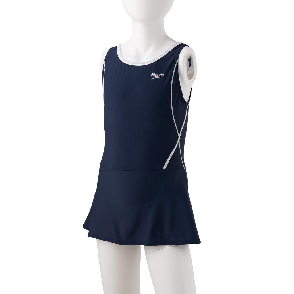 Speedo Rode Skirt School Swimsuit for Size 140 Suit, Skirt-Type One-Piece Girls, Navy/White, (SFG02016)
