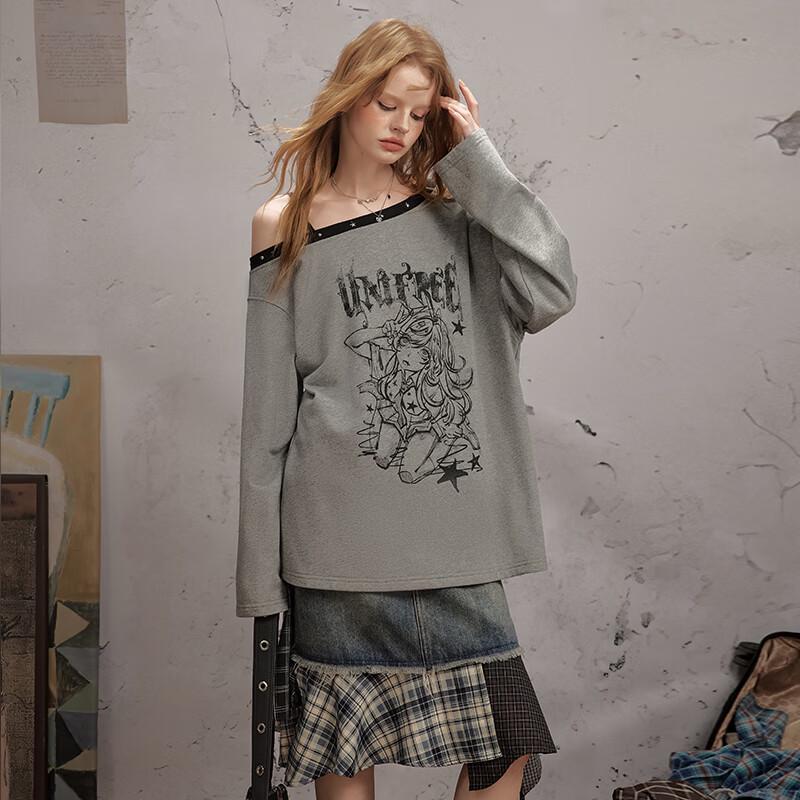 UNIFREE Comic Style Off-Shoulder Long Sleeve Sweatshirt