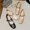Fashion French Pumps Women's 2025 Spring Shallow Mouth Square Toe Thick Heel Single Button Mary Jane Shoes Square Toe Grandmother Shoes