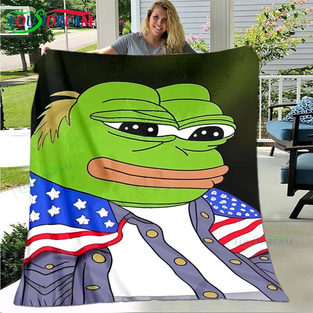Cartoon Frog Pepe  Printed Four Season Blanket Sofa Cover Travel Bed Plush Office Break Blanket Birthday Gift Picnic Blanket