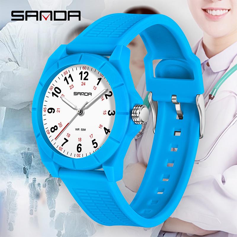 SANDA Unisex Luminous Korean Style Nurse Watch: Lightweight, Thin, Waterproof, Large Dial Quartz Watch for Teens