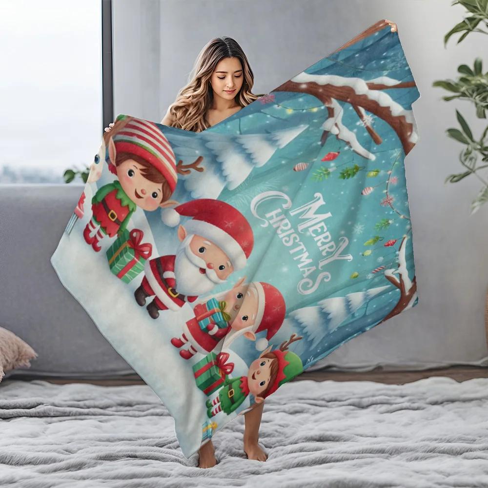 Classic Christmas Character Fleece Blanket, Santa Elf Design with Snow Scene, Festive Throw for Family Holiday Decor