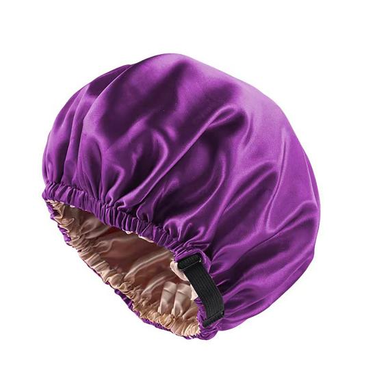 

Women Sleeping Cap Satin Hair Bonnet Adjustable Elastic Wrap Sleep Hat Double Layer Hair Care Sleeping Cap for Curly Long Hair фиолетовый